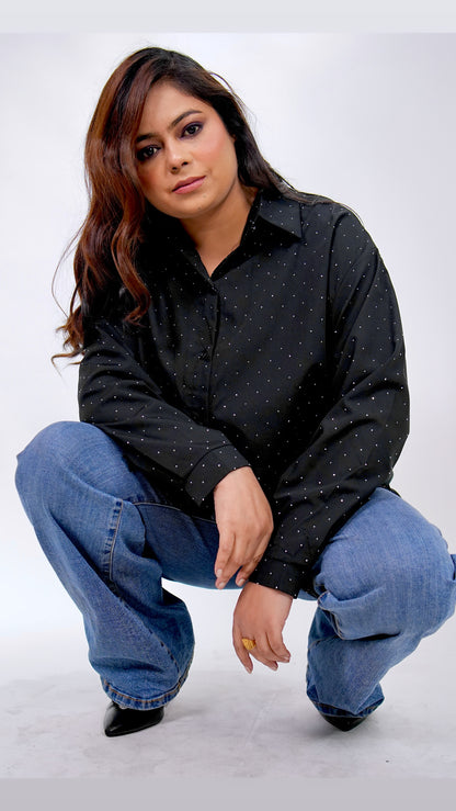 BLACK RHINESTONE SHIRT