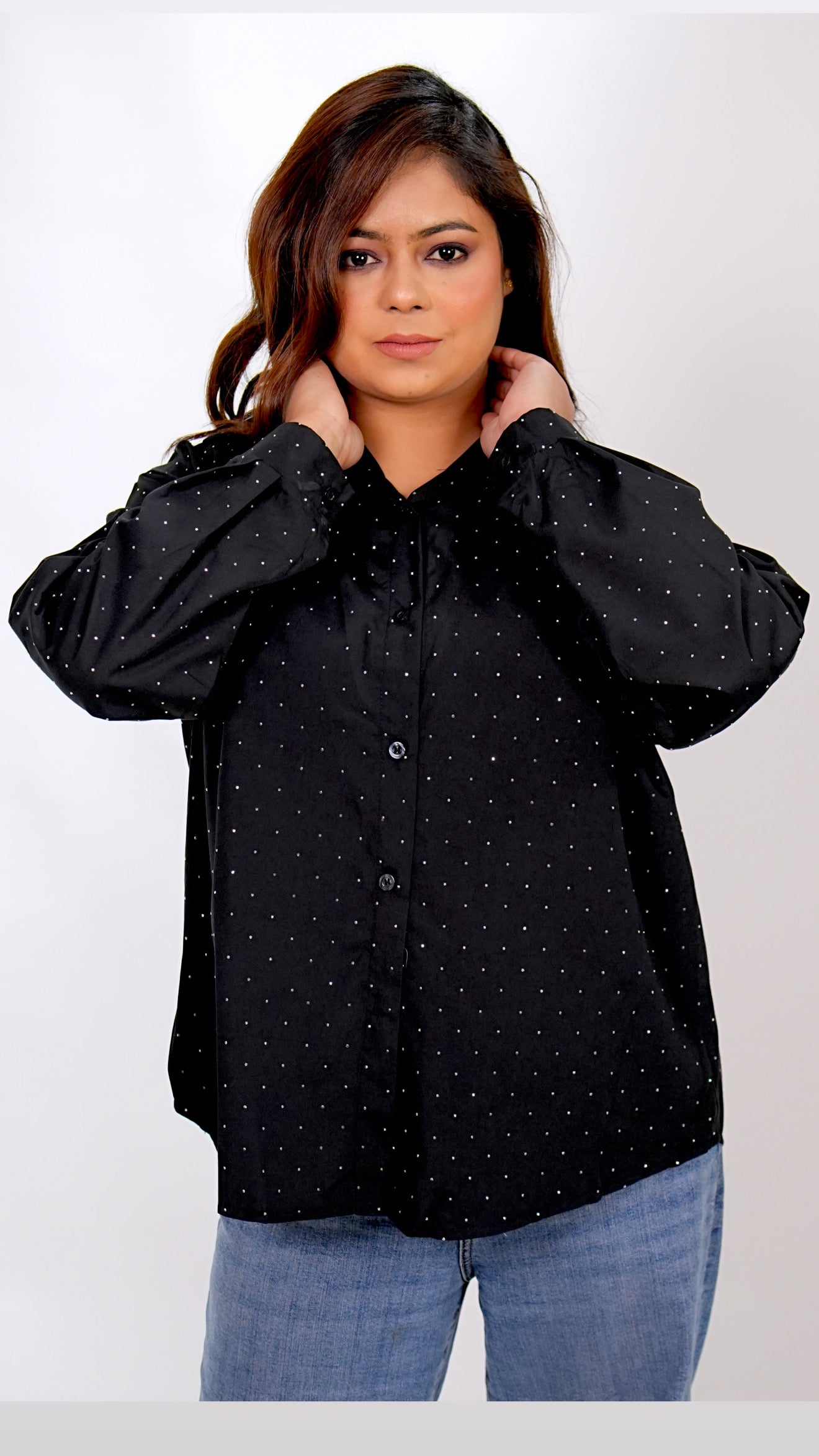 BLACK RHINESTONE SHIRT