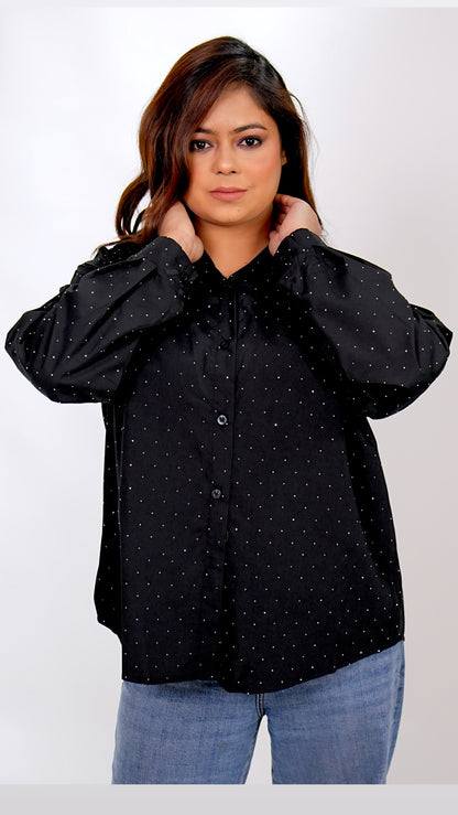 BLACK RHINESTONE SHIRT