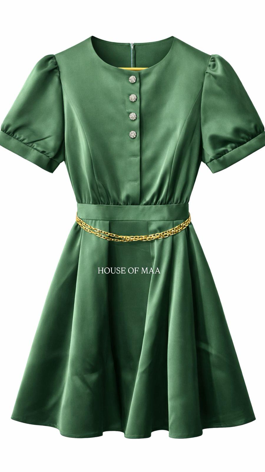 Emerald Green Satin Dress