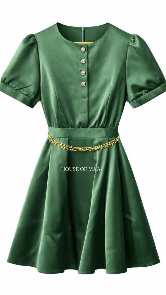 Emerald Green Satin Dress